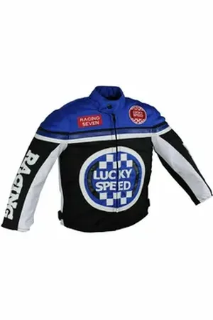 ALPHA Bikerjacke - Kinder Lucky Speed Racing-/Freizeit – Kinderjacke in Blau Atmungsaktiv & Wasserabweisend & Ideales Geschenk für Ihr Kind XL/128-134