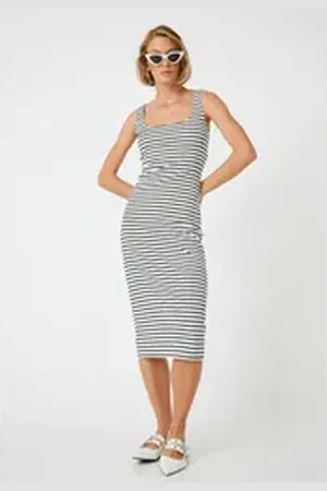 Koton Midikleid Midi Länge Gestreift weiß S