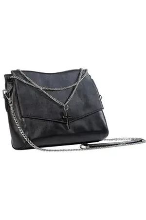 Banned Retro Schultertasche Nehter Lash, Edelstahl Ketten mit Kreuz Anhänger schwarz