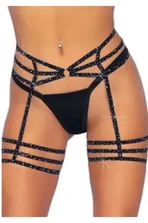 Leg Avenue Strumpfhalter Strumpfhalter mit Schmucksteinen - schwarz, mit Glitzersteinen schwarz