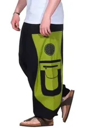 Kunst und Magie Haremshose Cargohose Hippie Haremshose Goahose Flower of Life Pluderhose Hose schwarz 3XL