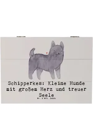 Mr. & Mrs. Panda Dekokiste 25 x 18 cm Schipperkes Herz - Grau Pastell - Geschenk, treue Seele, H (1 St) grau