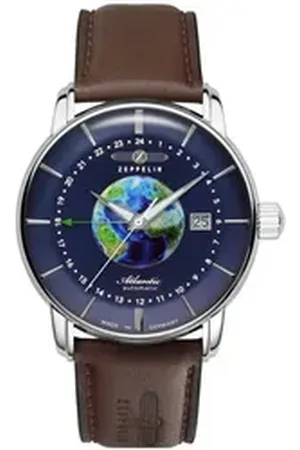 Zeppelin Automatikuhr Atlantic Automatic GMT 8468-3, Armbanduhr, Herrenuhr, Datum, Lederarmband, Made in Germany braun