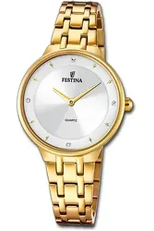 Festina Quarzuhr Damenuhr Mademoiselle Uhr, (Analoguhr), Damenuhr Edelstahlarmband gold, rund, mittel (ca. 31mm) goldfarben