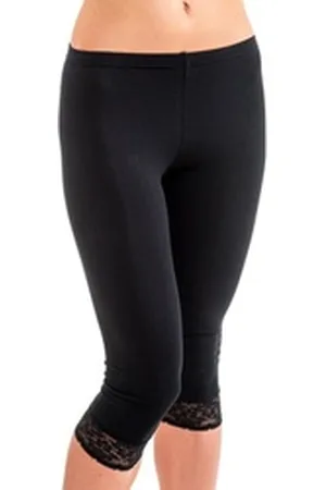 Hermko Caprileggings 5722 Damen Capri-Leggings mit Spitze schwarz 52/54 (XXL)