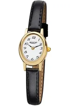 Regent Quarzuhr Damen-Armbanduhr schwarz Analog, (Analoguhr), Damen Armbanduhr oval, klein (ca. 18x21mm), Lederarmband schwarz