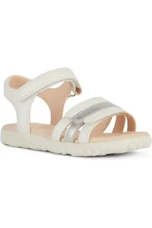 Geox J SANDAL HAITI GIRL Sandale, Glitzersandale, Klettschuh im Metallic Look silberfarben|weiß 35 EU