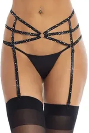 Leg Avenue Strumpfhalter Strumpfhalter mit Schmucksteinen - schwarz, verstellbar schwarz