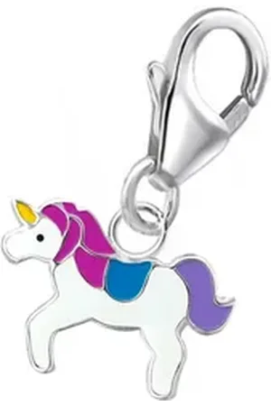 Goldene Hufeisen Charm-Einhänger Einhorn Pferd Karabiner Charm 925 Sterling Silber Kinder, 925 Sterling Silber mit emaile Silberschmuck für Armband für Kinder lila