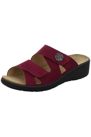 Afs 280837 Wechselfußbett Pantolette für Damen mit Keilabsatz, bequeme Sandalen aus Leder rot 41 EU
