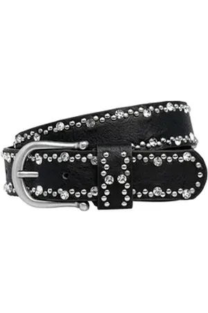CASPAR Nietengürtel GU292 Damen Gürtel mit dezentem Strass und Nieten Dekor schwarz 95 für Körperumfang 96-100 cm