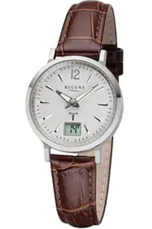 Regent Funkuhr Damen Uhr FR-256 Leder Funkwerk, (Funkuhr), Damen Funkuhr rund, klein (ca. 30mm), Lederarmband braun