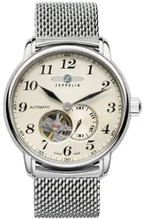 Zeppelin Automatikuhr LZ 127 Graf 7666M-5, Mechanische Uhr, Armbanduhr, Herrenuhr, offene Unruh, Made in Germany silberfarben