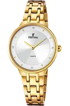 Festina Quarzuhr Damenuhr Mademoiselle, (Analoguhr), Damen Armbanduhr rund, Edelstahlarmband gold, Fashion goldfarben