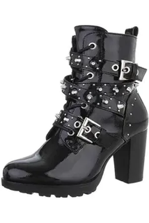 Ital-Design Damen Schnürschuhe Biker Westernstiefelette (87417801) Blockabsatz Stiefeletten in Schwarz schwarz 40 EU
