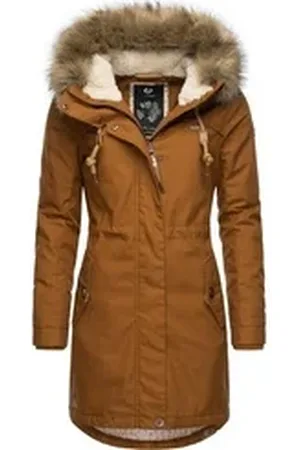 Ragwear Winterjacke Tawny stylischer Winterparka mit großer Kapuze und Kunstfellkragen braun S (36)