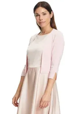 Vera Mont Strickjacke Strickbolero langarm (1-tlg) Ärmelschlitz rosa XXL