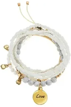 Lascana Armketten Set, elastisches Armband mit Anhänger, Armband Set goldfarben|weiß