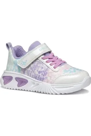 Geox J ASSISTER GIRL Blinkschuh Sneaker, Halbschuh, Klettschuh mit Textilfutter lila|weiß 26 EU