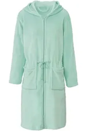 Celinatex Bademantel Hausmantel Damen Flanell Kapuze Reißverschluss Vital L mint, Polyester blau L