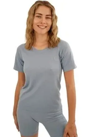 STARK SOUL ® T-Shirt Damen Sportshirt Kurzarm RACER Sport Shirts Seamless mit Rundhalsausschnitt silberfarben M/L