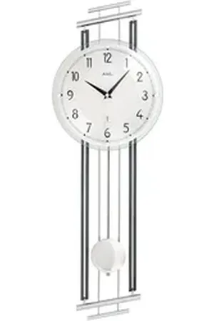 Ams Funk-Pendelwanduhr F5314 (Quarzuhr, Aluminium-/Holzgehäuse,Esszimmer,Wohnzimmer) grau|silberfarben