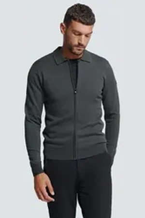 No Excess Rundhalspullover Polokragen-Cardigan grau L