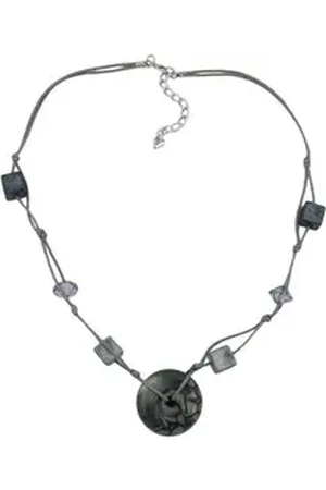 GALLAY Perlenkette 30x11mm Kunststoffperle Scheibe grau-seidig glänzend Kordel grau 50cm (1-tlg) grau