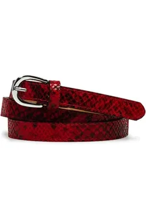 CASPAR Taillengürtel GU320 eleganter schmaler Damen Ledergürtel mit Schlangenhaut Print rot 85 für Körperumfang 84-88 cm