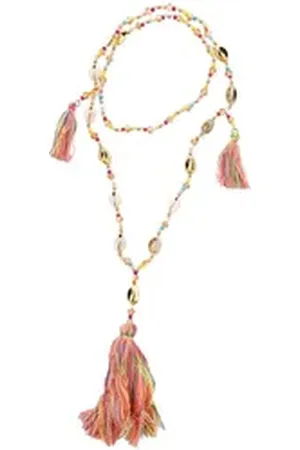 Karma Statementkette Damenhalskette lang Quasten bunt Sommer Damenschmuck, Lange Halskette Muscheln Perlen Steine bunt