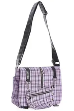 Banned Retro Schultertasche Twice The Action Flieder, Verstellbarer Schultergurt lila