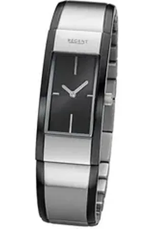Regent Quarzuhr Damen Armbanduhr Analog, (Analoguhr), Damenuhr Metallbandarmband schwarz, silber, Gehäuse, mittel (18x38mm) schwarz