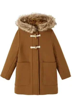 Vertbaudet Dufflecoat Mädchen Dufflecoat mit Kapuze & Knebelknöpfen braun 146/152