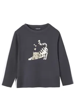 Vertbaudet Langarmshirt Mädchen Shirt mit Metallic-Print grau 92/98