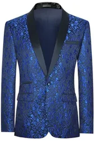 Allthemen Smokingsakko Herren Sakko Bunt Jacquard Glitzer Smokingjacke für Hochzeit blau 52