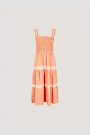 Apricot Midikleid Häkelspitzen-Stufenkleid, mit Smokdetails rot XS (34)