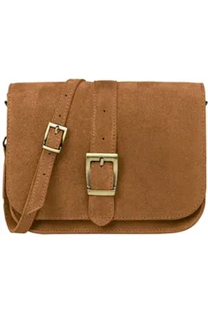 CASPAR Umhängetasche Mittelgroße Veloursleder Damen Tasche - PREMIUM LINE - Modell No.824, Vintage Stil, 100% Echtleder, angenehmer Tragekomfort - Made in Italy braun