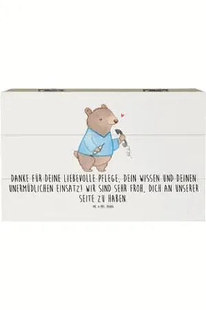 Mr. & Mrs. Panda Dekokiste 19 x 12 cm Dankbare Pflegekraft - Weiß - Geschenk, Wissen und Fürsorg (1 St), Einschlagscharniere weiß
