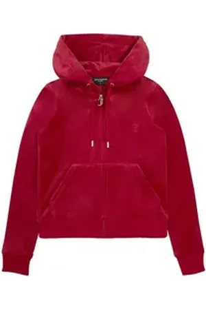 Juicy Couture Kapuzennickijacke ROBERTSON HOODIE Damen Trainingsjacke Damen, Sweatjacke mit Kapuze, Velour, mit Glitzer, Sale rot L