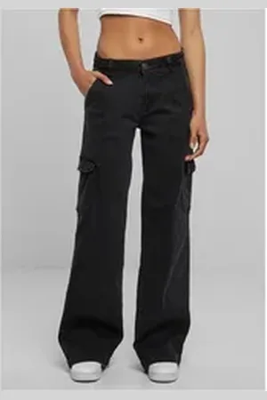 Urban classics Funktionshose Ladies High Waist Straight Denim Cargo Pants Cargo Hose 28