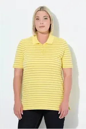Ulla Popken Poloshirt Poloshirt Classic Fit Piqué Ringel Halbarm gelb 42/44