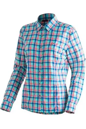 Maier Sports Funktionsbluse Nanni Damen Bluse, langarm Karobluse für Outdoor und Freizeit blau 50
