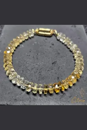 Golden Charm-Armband Edelstein Citrin facettierte Rondelle Armband, November Geburtsstein 17 cm