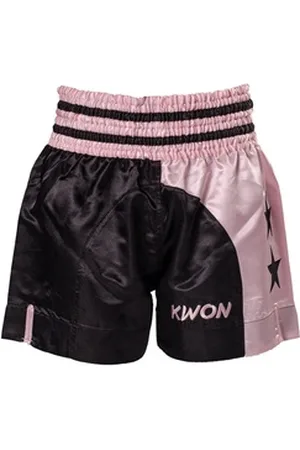KWON Sporthose Thaiboxhose Damen Muay Thai Box Shorts Kickboxhose kurz pink rosa MMA (Edler Look, Lady) traditioneller Schnitt, Sterne rosa|schwarz XS