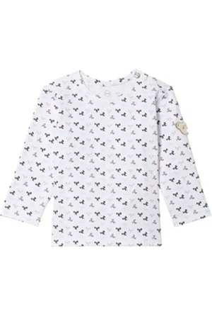 Steiff Langarmshirt Schleifchen druck,Knopfverschluss am Kragen,Gr.80 weiß