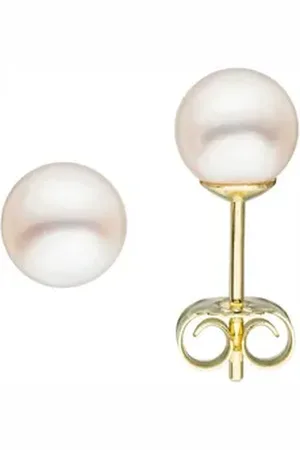 Jobo Paar Ohrstecker, 585 Gold mit Akoya-Zuchtperlen 6 mm gelb|goldfarben