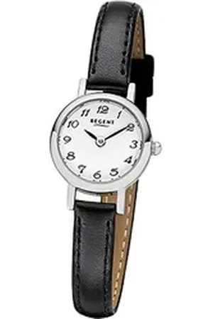 Regent Quarzuhr Leder Damen Uhr F-979 Quarzuhr, (Analoguhr), Damenuhr mit Lederarmband, rundes Gehäuse, klein (ca. 20mm), Elegant-S schwarz