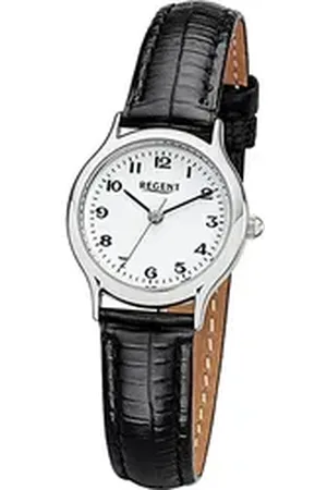Regent Quarzuhr Leder Damen Uhr F-972 Quarzuhr, (Analoguhr), Damenuhr mit Lederarmband, rundes Gehäuse, klein (ca. 24mm), Elegant-S schwarz