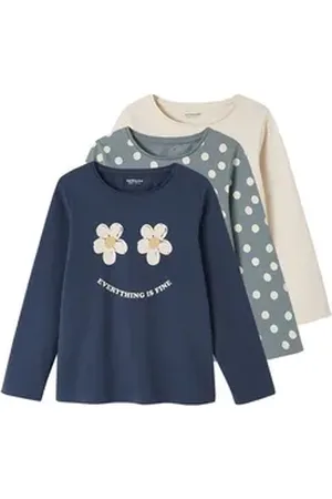 Vertbaudet Langarmshirt 3er-Pack Mädchen Shirts BASIC blau 140