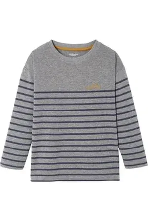 Vertbaudet Langarmshirt Jungen Ringelshirt, Flockprint grau 86